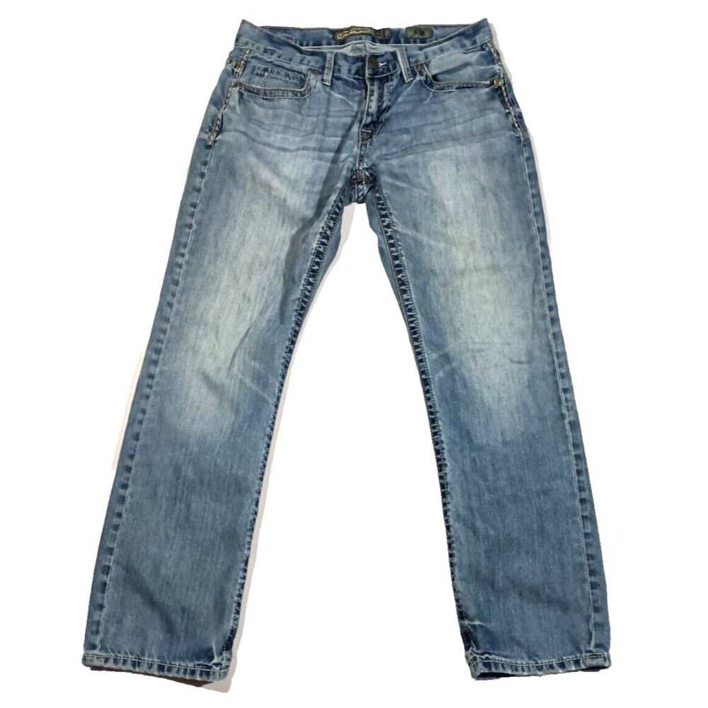 BKE Jeans 33R Straight Leg Mens Blue Carter Bootcut Embroidered Medium Wash